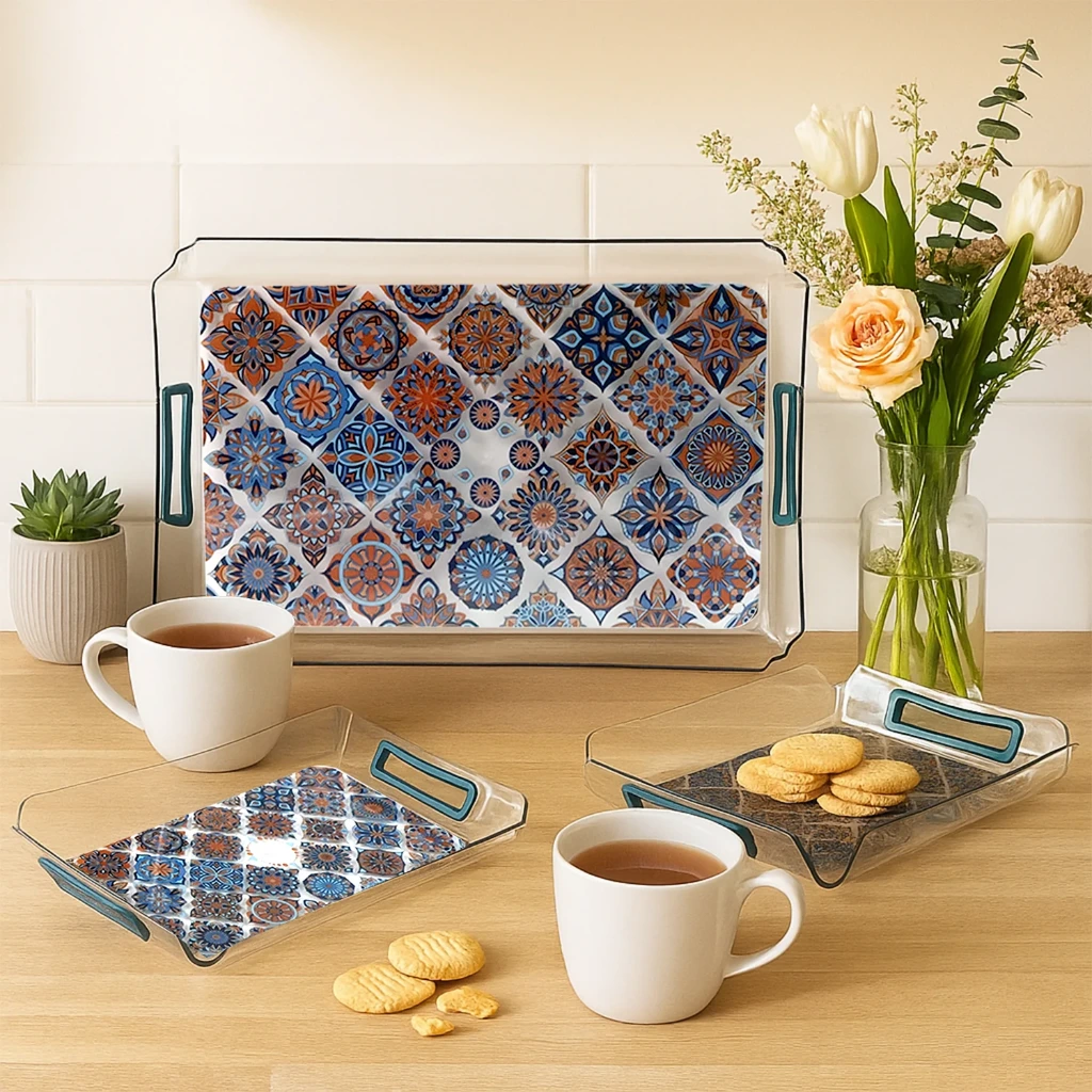 ZTK81 Supermom 3-Piece Printed Design Serving Tray Set (3 Pcs / Multicolor / Mix Size)