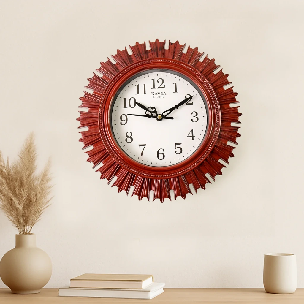 ZTH115 Wooden Look Round Wall Clock – Battery Operated Easy-to-Read Design for Home/Office