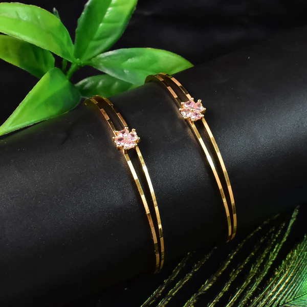 ZTJ73 Stylish Golden Bangles (1 Pair)