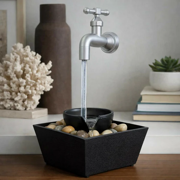 ZTH117 Modern Tap Style Tabletop Water Fountain with Pebble Base