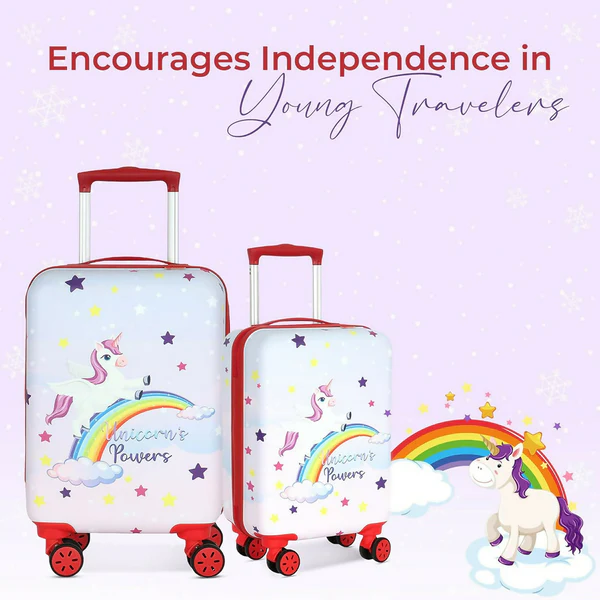 ZTH131 Novex Unicorn Rainbow Red Travelling Kids Trolley Bags for Girls Luggage 4 Wheels ( 18 Inch)