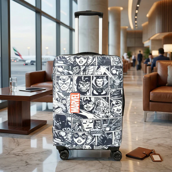 ZTH132 Novex Marvel Avenger Squre Kids Polycarbonate Trolley Bags for Travel Luggage with 4 Wheel (Black, 18 Inch)