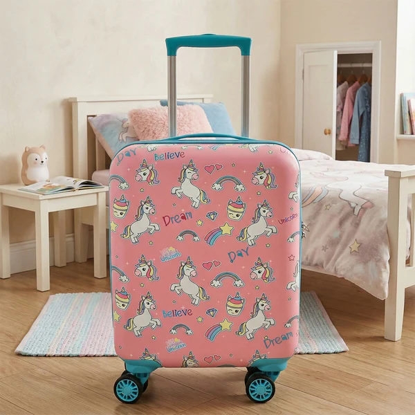 ZTH137 Novex Unicorn Pink Travelling Kids Trolley Bags for Girls Luggage 4 Wheels ( 22 Inch)