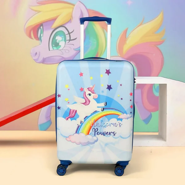 ZTH140 Novex Unicorn Rainbow Blue Travelling Kids Trolley Bags for Girls Luggage 4 Wheels ( 18 Inch)