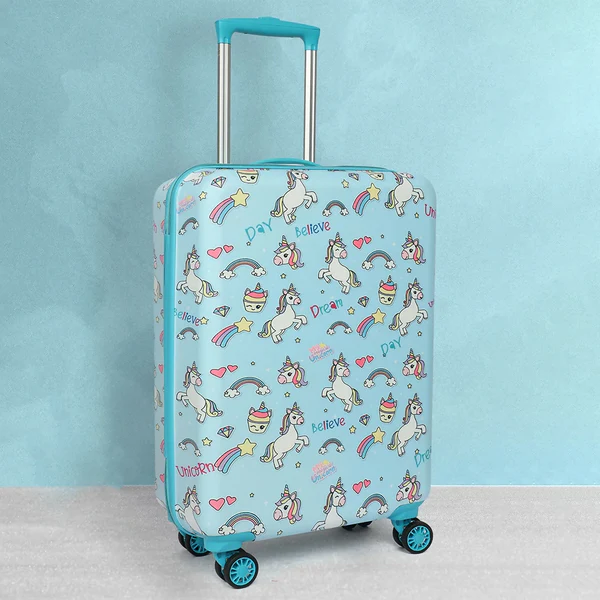ZTH145 Novex Unicorn Blue Travelling Kids Trolley Bags for Girls Luggage 4 Wheels ( 22 Inch)