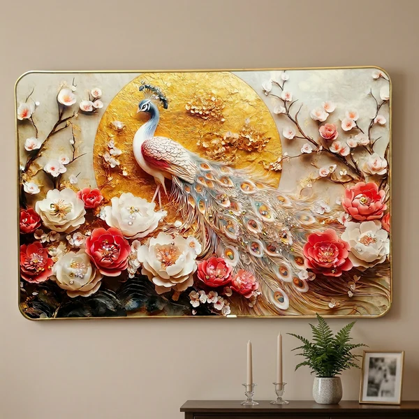 ZTH148 Luxury Peacock Wall Art Frame | Luxury Golden Frame Home Decor