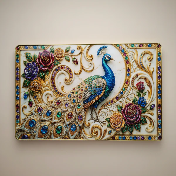 ZTH149 Luxury Peacock Wall Art Frame with Floral Gem Design Home Decor