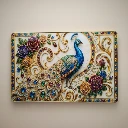 ZTH149 Luxury Peacock Wall Art Frame with Floral Gem Design Home Decor