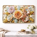 ZTH150 Premium 3D Floral Wall Art Panel – Luxury Golden Frame Home Decor