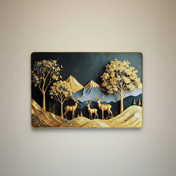 ZTH151 Luxury Golden Deer Mountain Landscape Wall Art Frame Home Decor