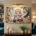 ZTH153 Premium Lord Ganesha Wall Art Frame | Luxury Golden Frame Home Decor