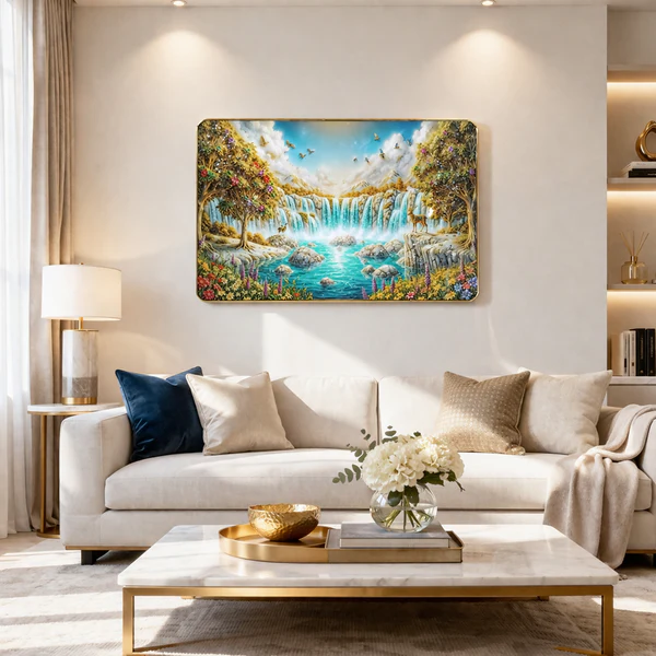 ZTH154 Premium 3D Waterfall Wall Décor with Golden Frame