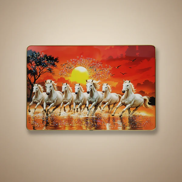 ZTH155 Seven Running Horses Sunrise Wall Art for Living Room Decor Frame