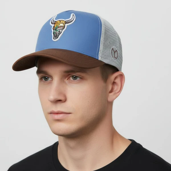 ZTHS5 Stylish Blue Adjustable Cap with Bull Embroidery Breathable Casual Outdoor Fashion Cap for Men & Women
