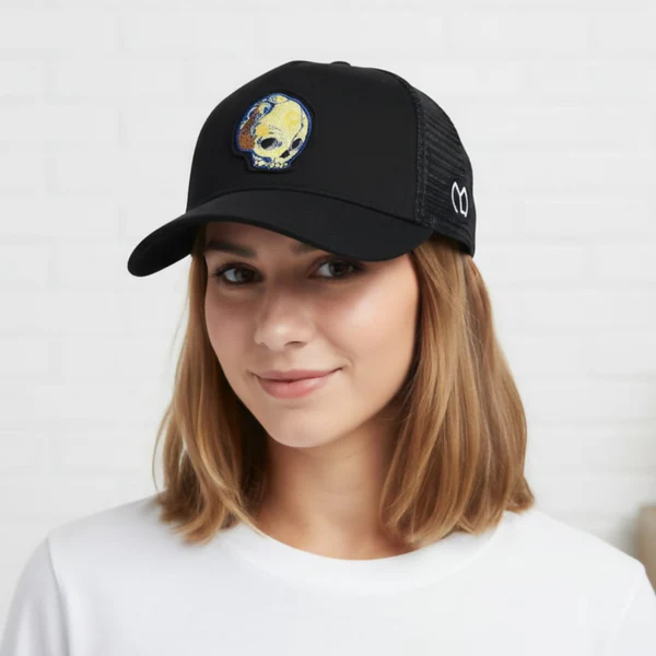 ZTHS6 Premium Black Breathable Mesh Cap with Embroidered Vincent Patch Stylish Fashion Adjustable Cap for Men & Women