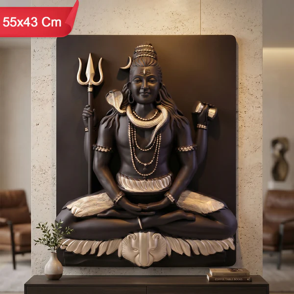 ZTH157 Lord Shiva Meditating 3D Wall Art Frame Divine Mahadev Spiritual Home Decor