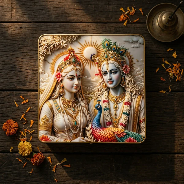 ZTH159 3D Radha Krishna Premium Crystal Wall Decor Frame Artistic Finish (12x12 Inch)