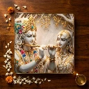 ZTH160 3D Radha Krishna Flute Art Crystal Wall Frame Decorative (12x12 Inch)