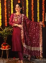 ZTF1 Tibra Attire Women Cotton Blend Kurti Pant Dupatta Set || Maroon Color