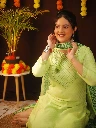 ZTF2 Tibra Attire Women Cotton Blend Kurti Pant Dupatta Set || Green Color