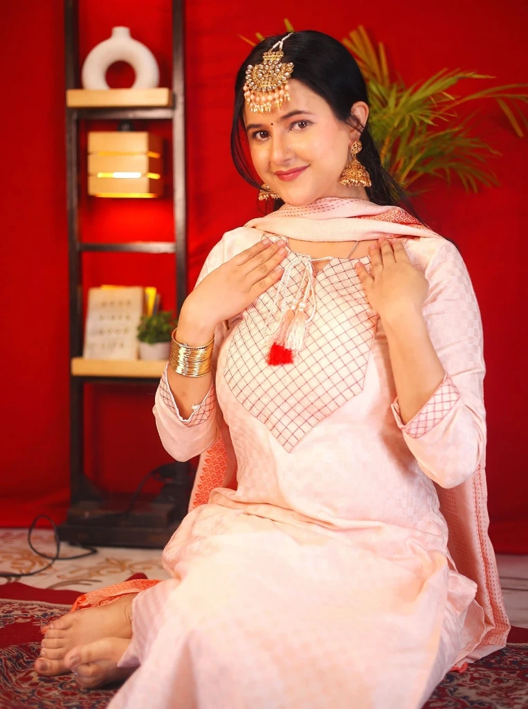 ZTF7 Tibra Attire Women Cotton Blend Kurti Pant Dupatta Set || Soft Pink Color (3XL)