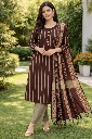 ZTF11 Women’s Ethnic Kurta Pant Dupatta Set – Maroon Striped Traditional Wear