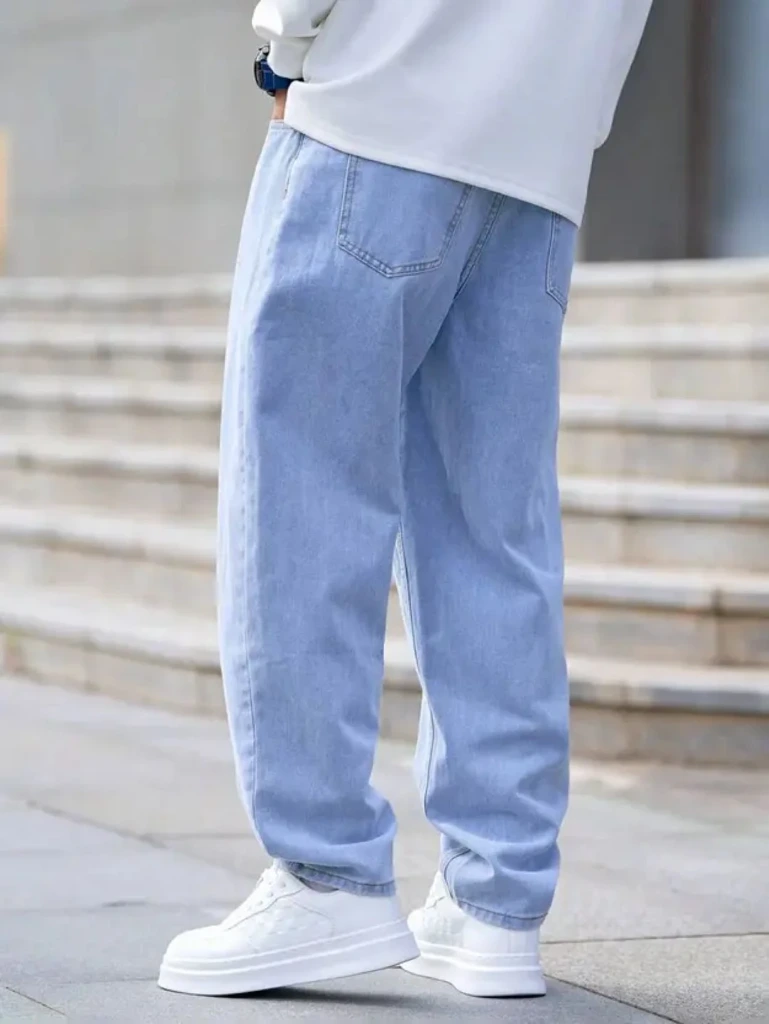 ZTF12 Men’s Light Blue Baggy Fit Denim Jeans – Casual Streetwear Style