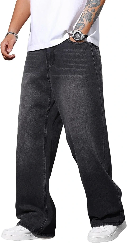 ZTF15 Men’s Black Loose Fit Denim Jeans – Trendy Streetwear Casual Style