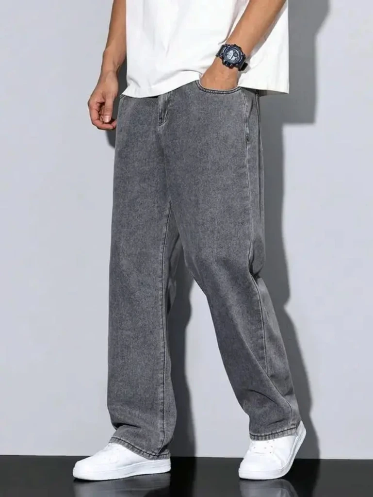 ZTF16 Men’s Grey Loose Fit Denim Jeans – Casual Streetwear Fashion