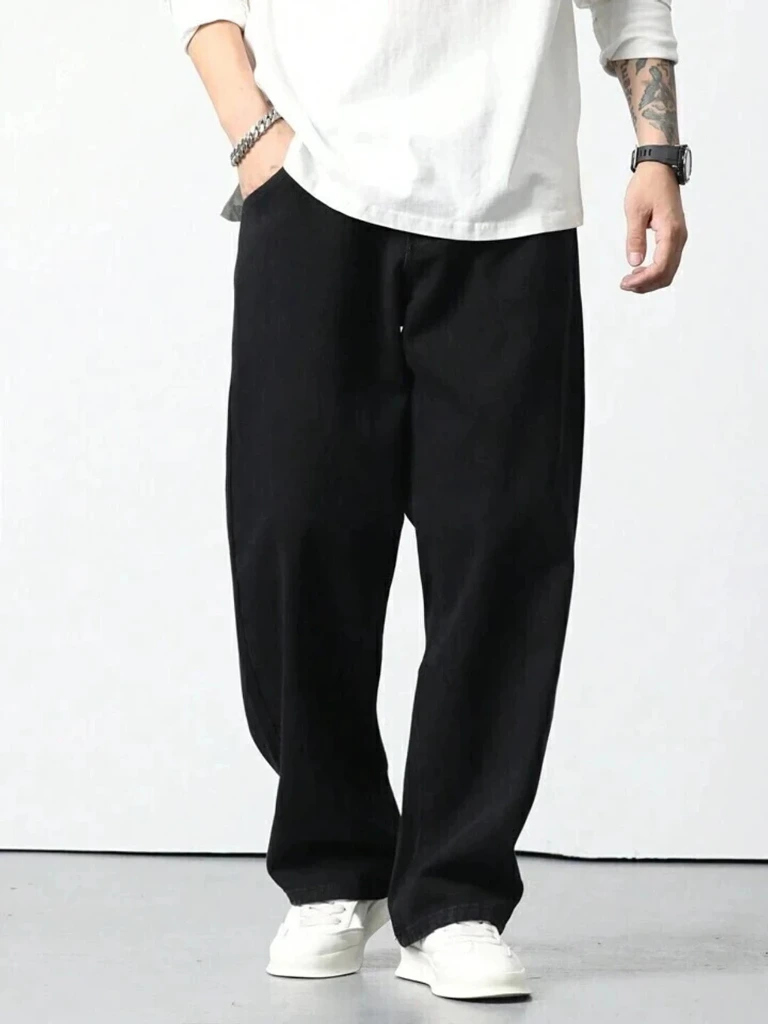 ZTF17 Men’s Black Loose Fit Casual Pants – Trendy Streetwear Style