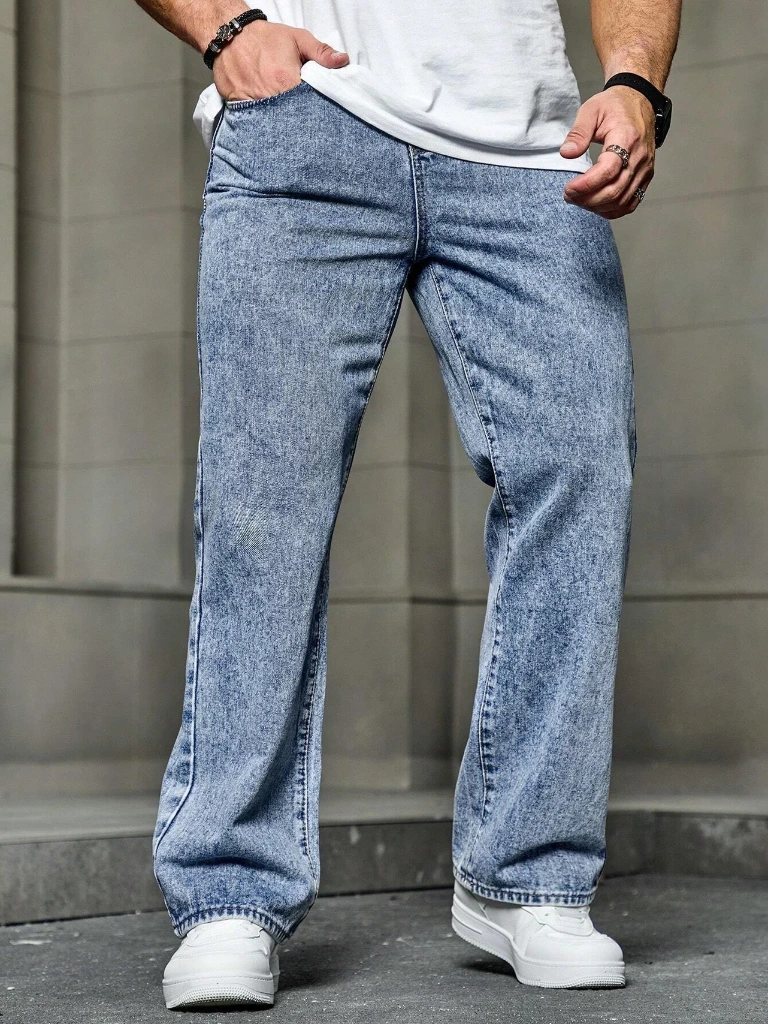 ZTF19 Men’s Light Blue Washed Straight Fit Denim Jeans – Casual Everyday Style