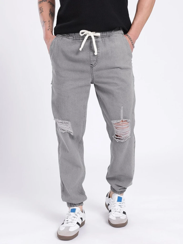 ZTF20 Men’s Grey Distressed Jogger Jeans – Trendy Casual Streetwear