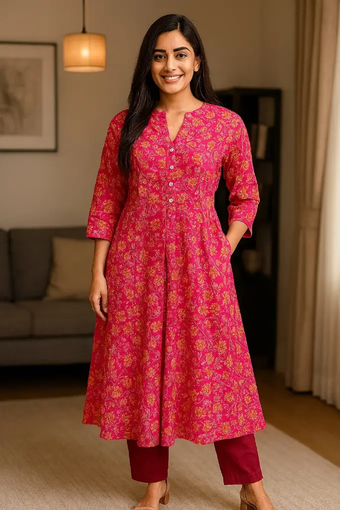 ZT5 Women's Premium Quality Pure Cotton Gown Kurti. (L)