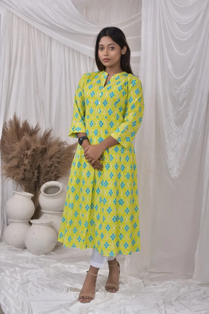 ZT6 Women's Premium Quality Pure Cotton Gown Kurti. (L)