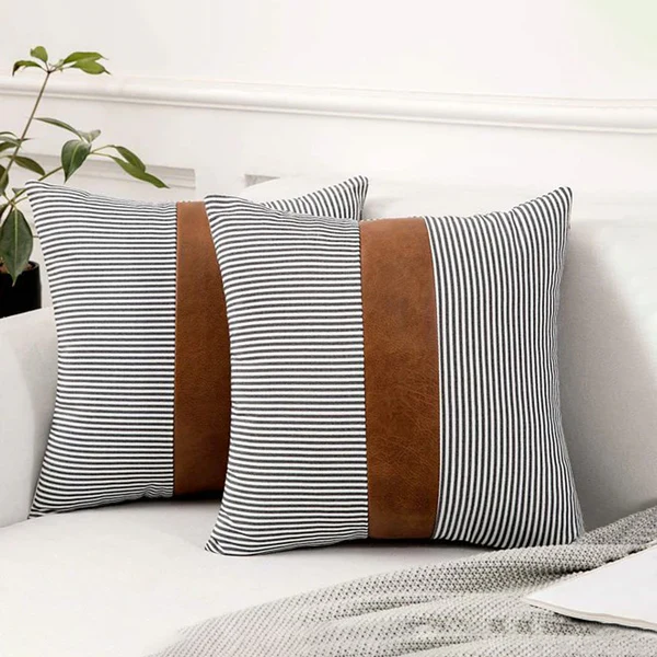 ZTH4 Pillow Covers, leather & cotton Cushion Covers (16 × 16 Inch / 1 Pair / 2 Pc) 