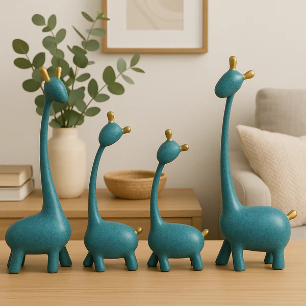 ZTH11 Home Decor Blue & Gold Giraffe Family Figurines (Set of 4)