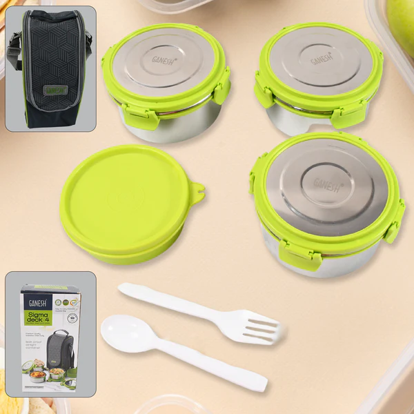 ZTH30 Stainless Steel Tiffin Lunch Box Container with / Dabba with 4 Side Clip Lock Lid