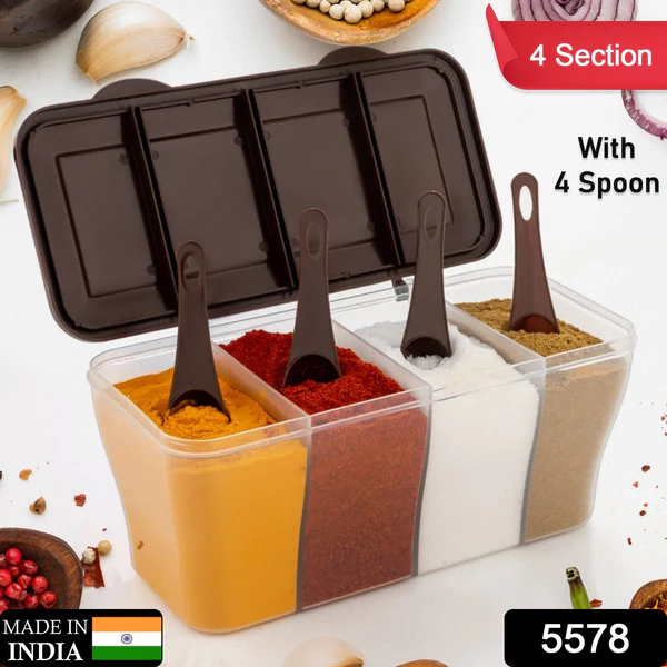 ZTH32 Kitchen Airtight 4-Section Storage Container / Pickle Jar with 4 Spoons (1 Pc / Mix Color)