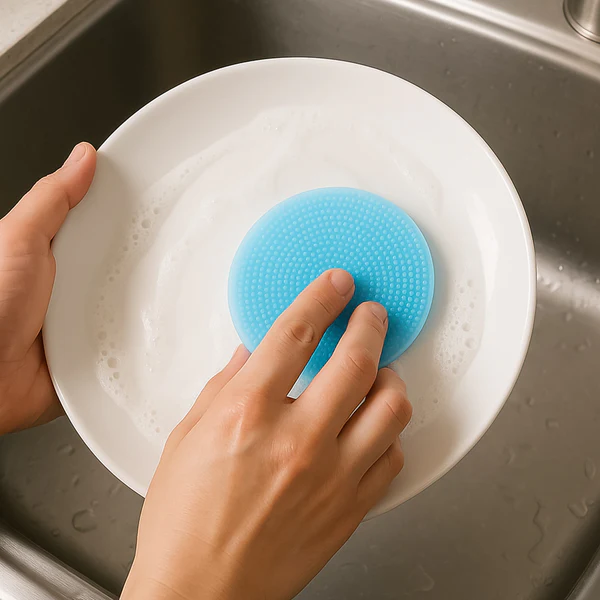 ZTH35 Sky Blue Silicone Dish Scrubber Sponge Mildew Free, Non Stick, Heat Resistant (5pc)