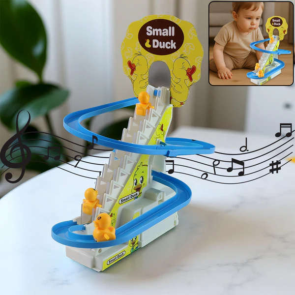 ZTKB8 Small Duck Climb Stairs Toy Roller Coaster Flashing Lights & Music (3 Ducks) 
