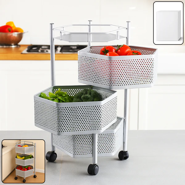 ZTK5 Premium 3-Layer Hexagon Kitchen Storage Trolley with Wheels (1Pc)