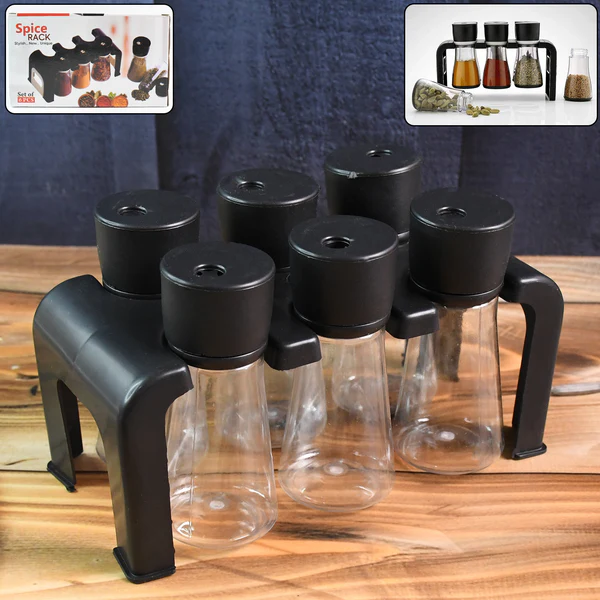 ZTK7 Plastic Spice Jar Set 6-Piece with Stand 