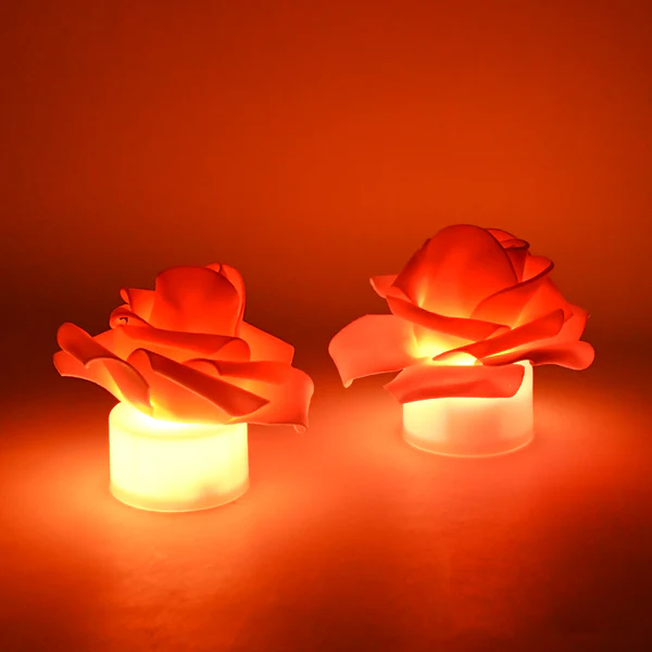 ZTC4 Rose Flower Shaped LED Flickering Tealight Candles (2Pc)