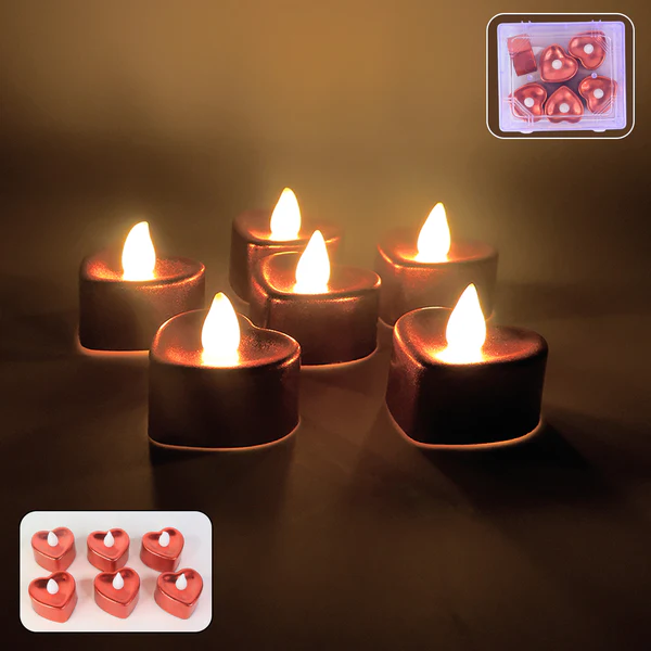 ZTC13 Heart Shape LED Flameless Decorative Candles (6Pc / Set)