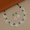 ZTJ2 Oxidized Silver Green Necklace And Matching Drop Earrings