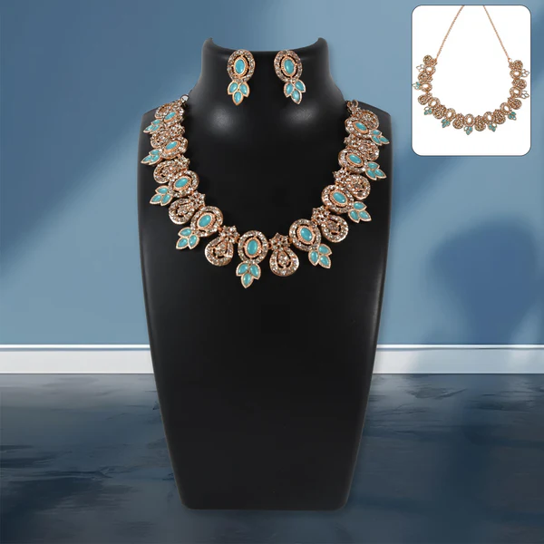 ZTJ12 Sky Blue and White Diamond Necklace Set