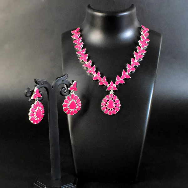 ZTJ16 Pink Diamond Necklace with Earring Set