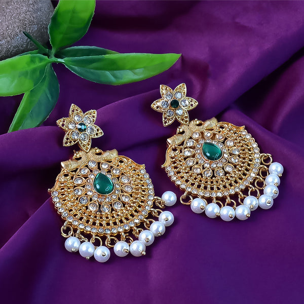 ZTJ18 Beautiful Crafted Peacock Design American Diamond Pearl Earrings (1 Pair)