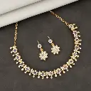 ZTJ19 Diamond-Look Floral Choker Necklace Set with Blue Accents