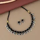 ZTJ20 Bold Silver-Toned Choker Set with Black Gemstones